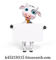 Funny cartoon cow with poster 3d rendering Funny cartoon cow with poster 3d rendering