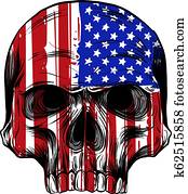 illustration, amerika, flag, mal, på, en, kranium