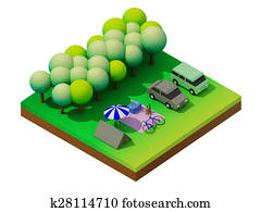 isometrisch, wald, camping