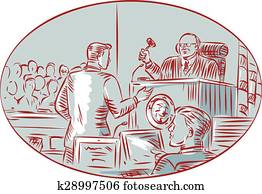 Judge Defendant Courtroom Etching Judge Defendant Courtroom Etching