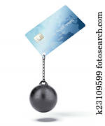 kredietkaart, met, ketting, en, gewicht