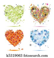 quatro estações, -, primavera, verão, outono, winter., arte, corações, bonito, para, seu, desenho