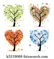 quatro estações, -, primavera, verão, outono, winter., arte, árvore, forma coração, para, seu, desenho