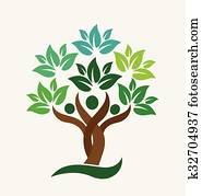 עץ, משפחה, אנשים, ירוק, עלים, לוגו