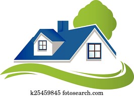 casa, com, árvore, logotipo