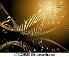 fundo, com, notas música