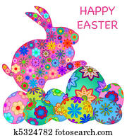 Happy Easter Bunny Rabbit with Colorful Eggs Happy Easter Bunny Rabbit with Colorful Eggs