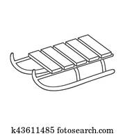 Sled icon in outline style isolated on white background. Ski resort symbol stock rastr illustration. Sled icon in outline style isolated on white background. Ski resort symbol stock rastr illustration.