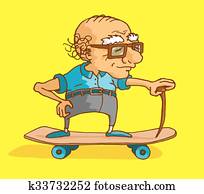 Active senior riding a skate