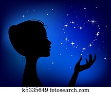 beautiful woman silhouette with star heart beautiful woman silhouette with star heart
