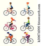 Bicycle Riders, Man, Woman, People Bicycle Riders, Man, Woman, People