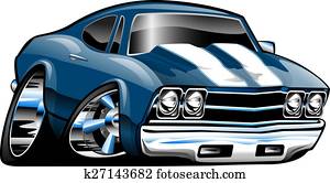 clássicas, americano, músculo, car, caricatura