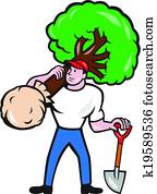 Gardener Arborist Carrying Tree Cartoon Gardener Arborist Carrying Tree Cartoon