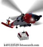 Guard helicopter lowering a rescue basket isolated. Guard helicopter lowering a rescue basket isolated.