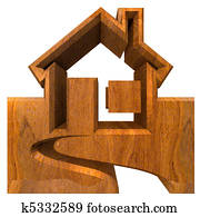 House Icon in wood - 3d House Icon in wood - 3d