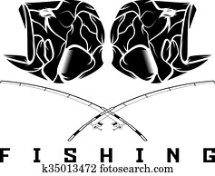 vindima, pesca, emblema, com, cranio, de, baixo