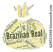 Brazilian Real Represents Worldwide Trading And Currency