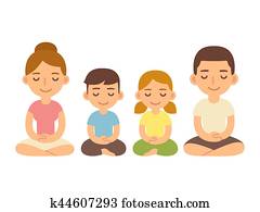 família, sentando, em, meditation.