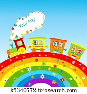 Illustration with cartoon train, rainbow and place for your text Illustration with cartoon train, rainbow and place for your text