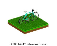 isometric green bicycle on green grass isometric green bicycle on green grass