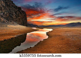 alvorada, em, mongol, deserto