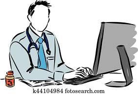 doctor working computer illustration doctor working computer illustration