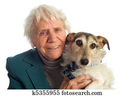 elderly kvinde, hos, hund
