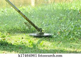 A, gartenbauer, heckenschneiden, mit, ordentlicher, maschine Stock Bild