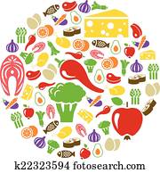 healthy food icons in circle healthy food icons in circle