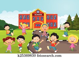 heureux, écoliers, dessin animé, dans, fr