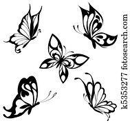 jogo, pretas, branca, borboletas, de, um, ta