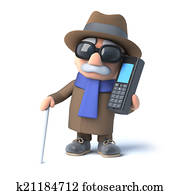 3d Blind man chats on a cellphone