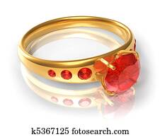 dorado, anillo, con, rojo, joyas