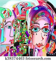 original abstract digital painting of human face, colorful compo original abstract digital painting of human face, colorful compo