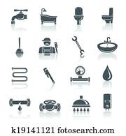 Plumbing tools pictograms set Plumbing tools pictograms set