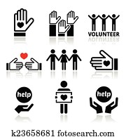 voluntário, pessoas, ajudando, ícones