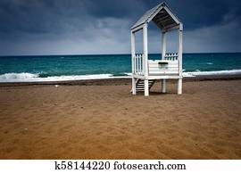 Wooden lifeguard hut on beach