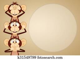 les, trois, sage, singes