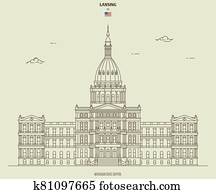 Michigan State Capitol in Lansing, USA. Landmark icon Michigan State Capitol in Lansing, USA. Landmark icon