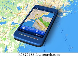 Smartphone with GPS on map Smartphone with GPS on map