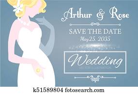 Wedding Invitation. Blonde Bride in Wedding Dress. Bridal Shower. Vector illustration Wedding Invitation. Blonde Bride in Wedding Dress. Bridal Shower. Vector illustration