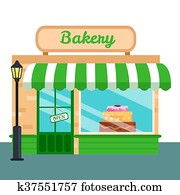 Bakery Shop, stores front icon flat style. Vector illustration Bakery Shop, stores front icon flat style. Vector illustration