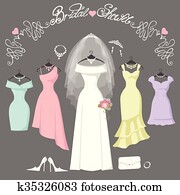 Bridal and bridesmaid dresses. Fashion background Bridal and bridesmaid dresses. Fashion background