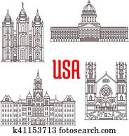 Famous buildings symbols and icons of US Famous buildings symbols and icons of US