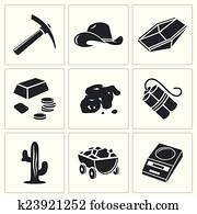 Gold rush Vector Icons Set