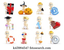 set baby 3d in different occupations and different objects on a white background 3D illustration set baby 3d in different occupations and different objects on a white background 3D illustration