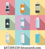 Shaving foam icons set, flat style Shaving foam icons set, flat style
