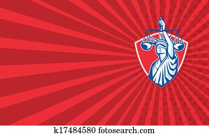 Statue of Liberty Raising Justice Weighing Scales Retro Statue of Liberty Raising Justice Weighing Scales Retro