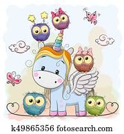 unicórnio, e, corujas