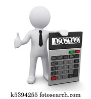 3d, homme, à, calculatrice